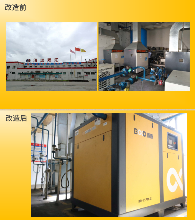 雙匯食品經葆德節(jié)能空壓機改造前后現場對比圖 雙匯食品經葆德節(jié)能空壓機改造前后現場對比圖
